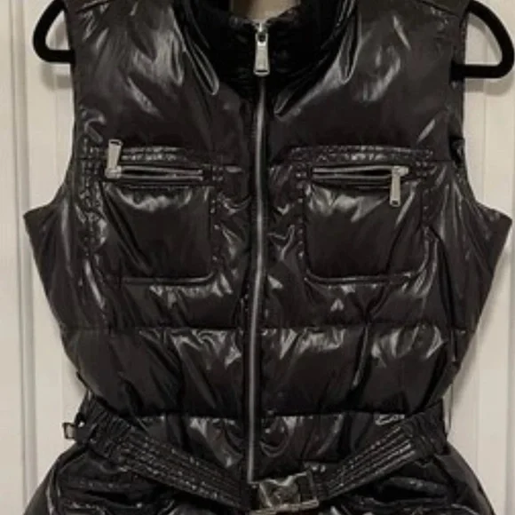 Michael‎ Kors Black Belted Puffer Vest Zip Quilted Gorpcore City Chic Large - Picture 4 of 14